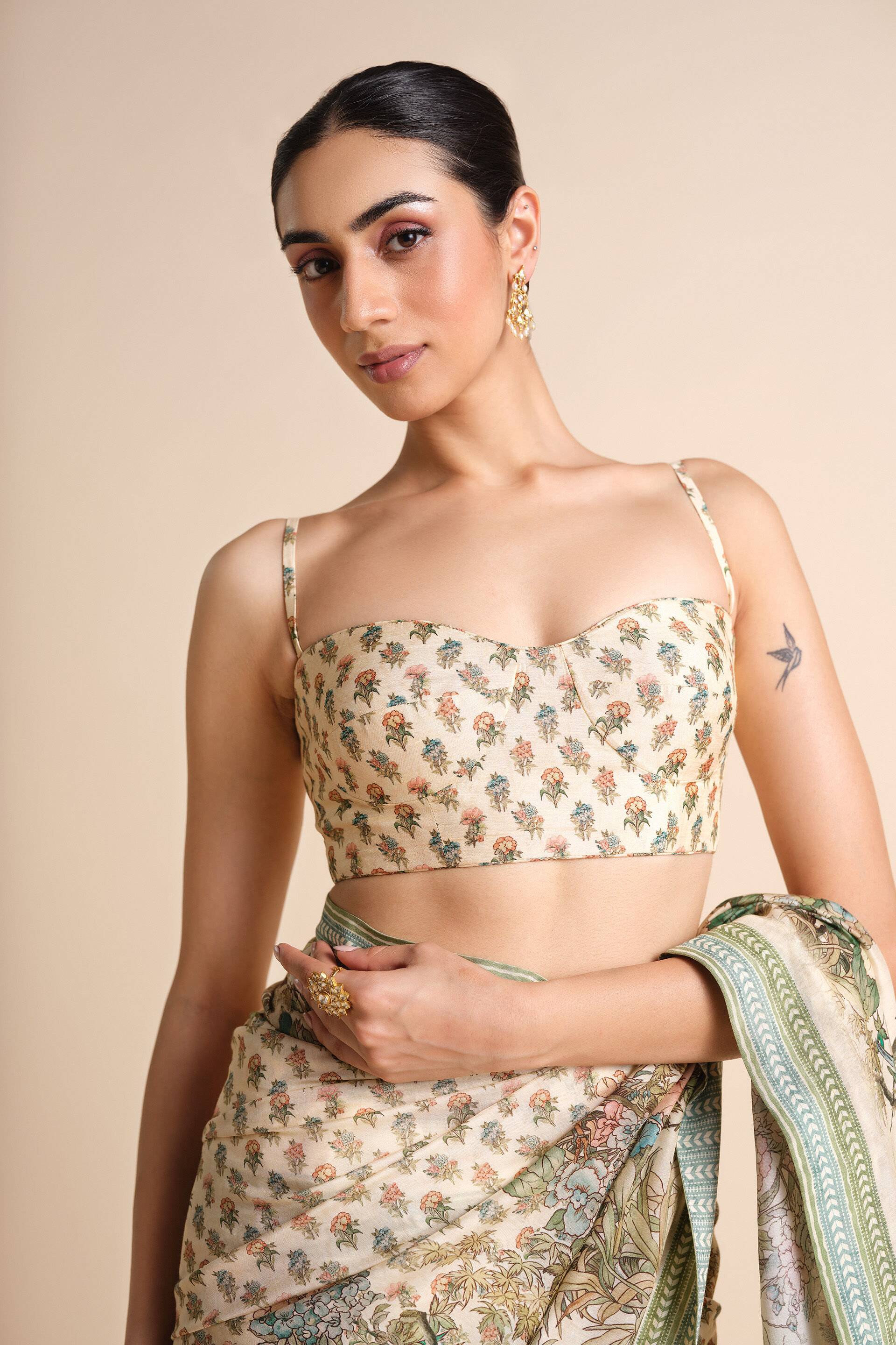 Liana Printed Silk Saree - Ivory, Ivory, image 5